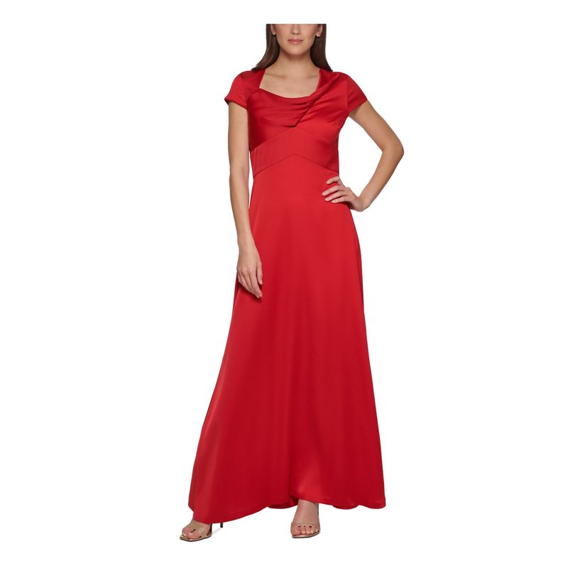 Nwt Dkny Womens Red Twist-Front Cap Sleeve Full-Length Formal Gown Dress 6